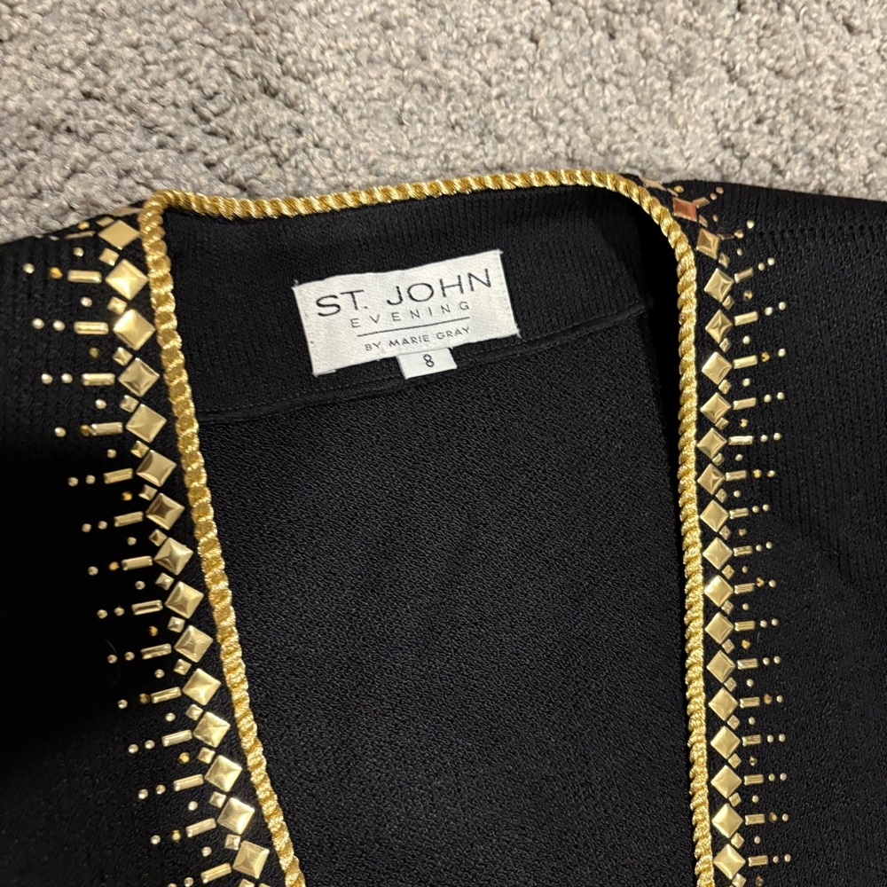 ST. JOHN Evening NEW Gold Studded Embellished Cardigan Sweater Jacket Size 8 - Picture 3 of 16